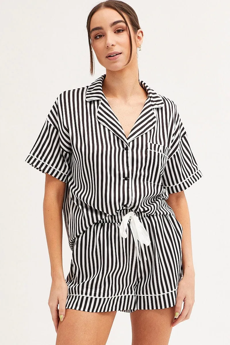 BLACK Pyjamas Set Short Sleeve Collared Shorts Satin sold by Ally Fashion product image thumbnail 2