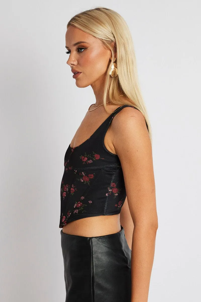 Black Ditsy Corset Top Mesh sold by Ally Fashion product image thumbnail 4