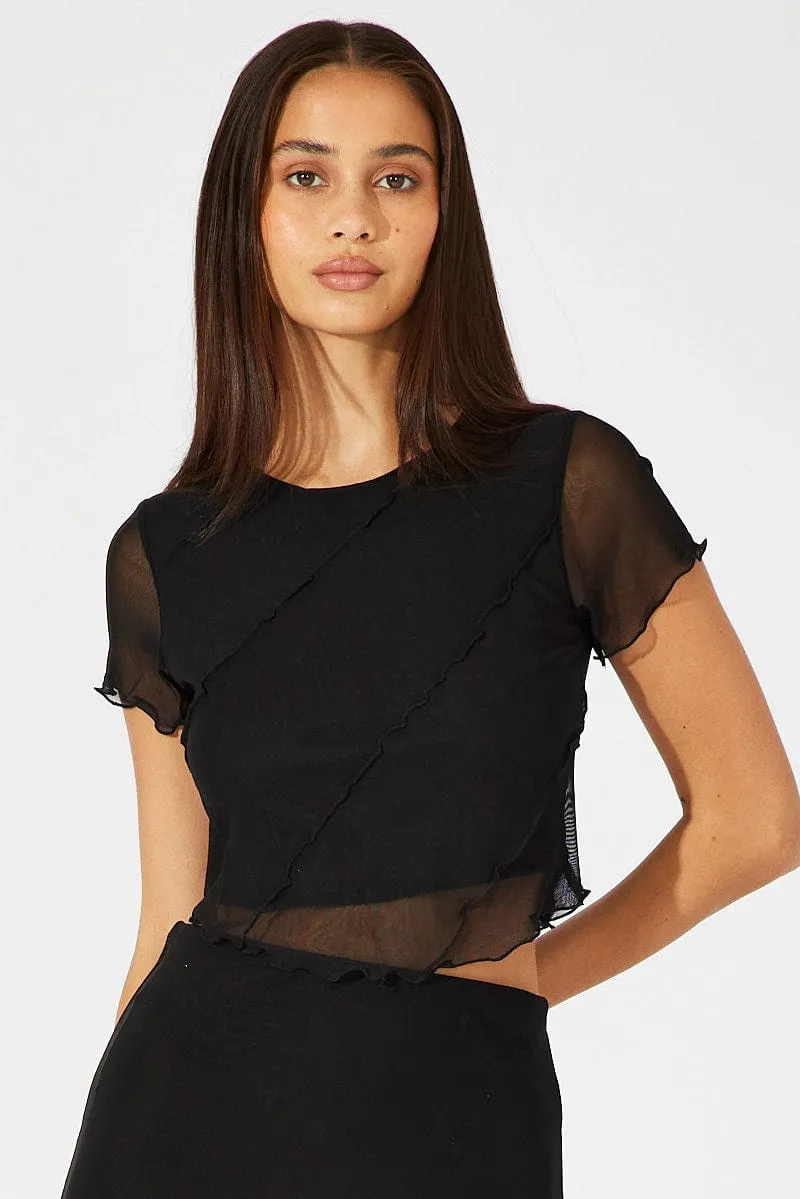 Black Mesh Top Short Sleeve sold by Ally Fashion