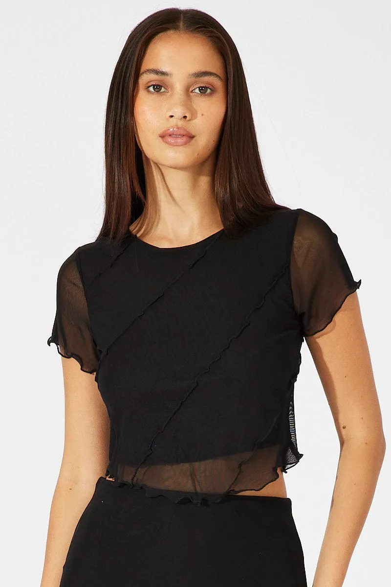 Black Mesh Top Short Sleeve sold by Ally Fashion product image thumbnail 2