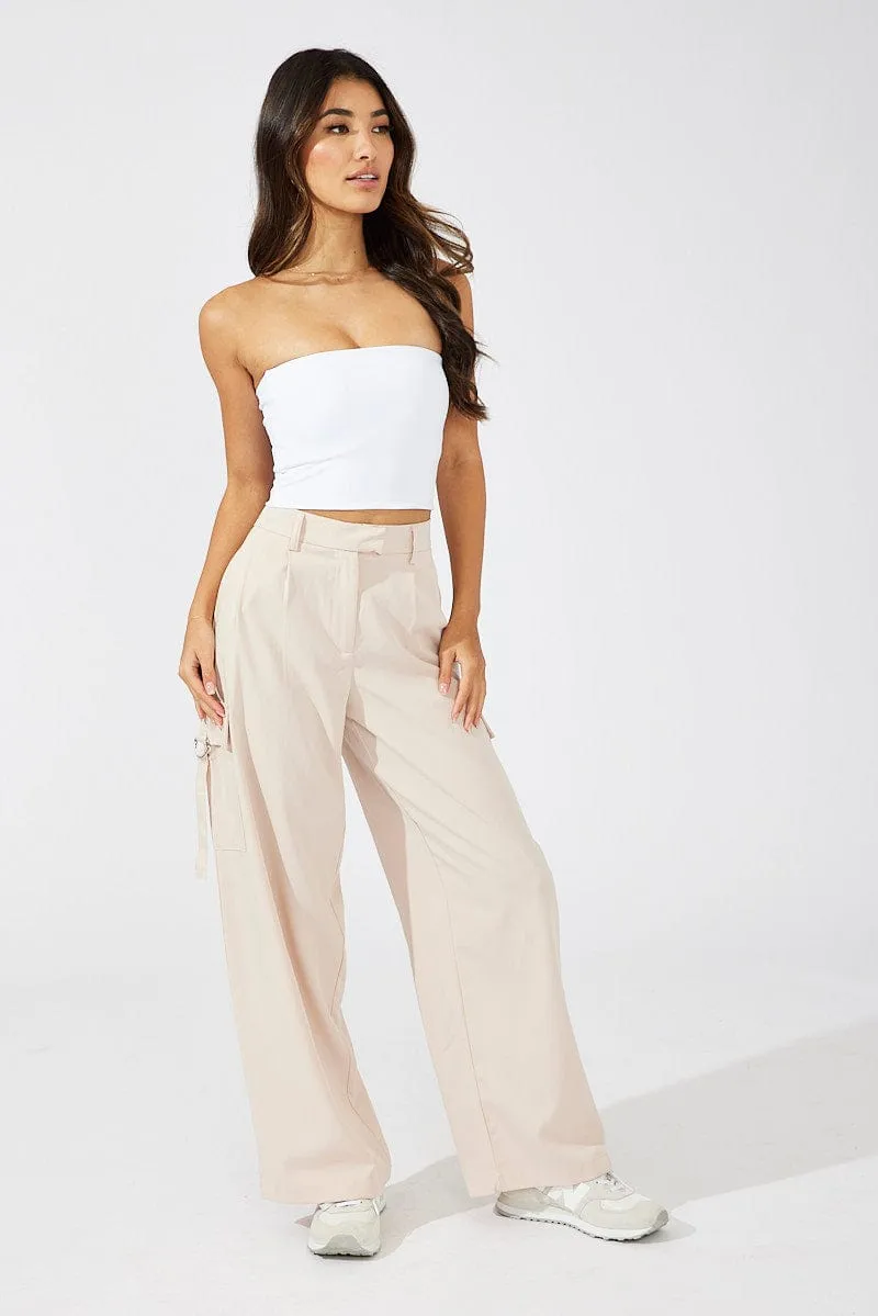 Beige Wide Leg Pants Low Rise sold by Ally Fashion product image thumbnail 3