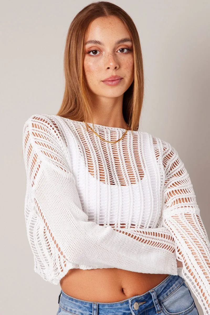 White Crochet Knit Top sold by Ally Fashion product image thumbnail 3