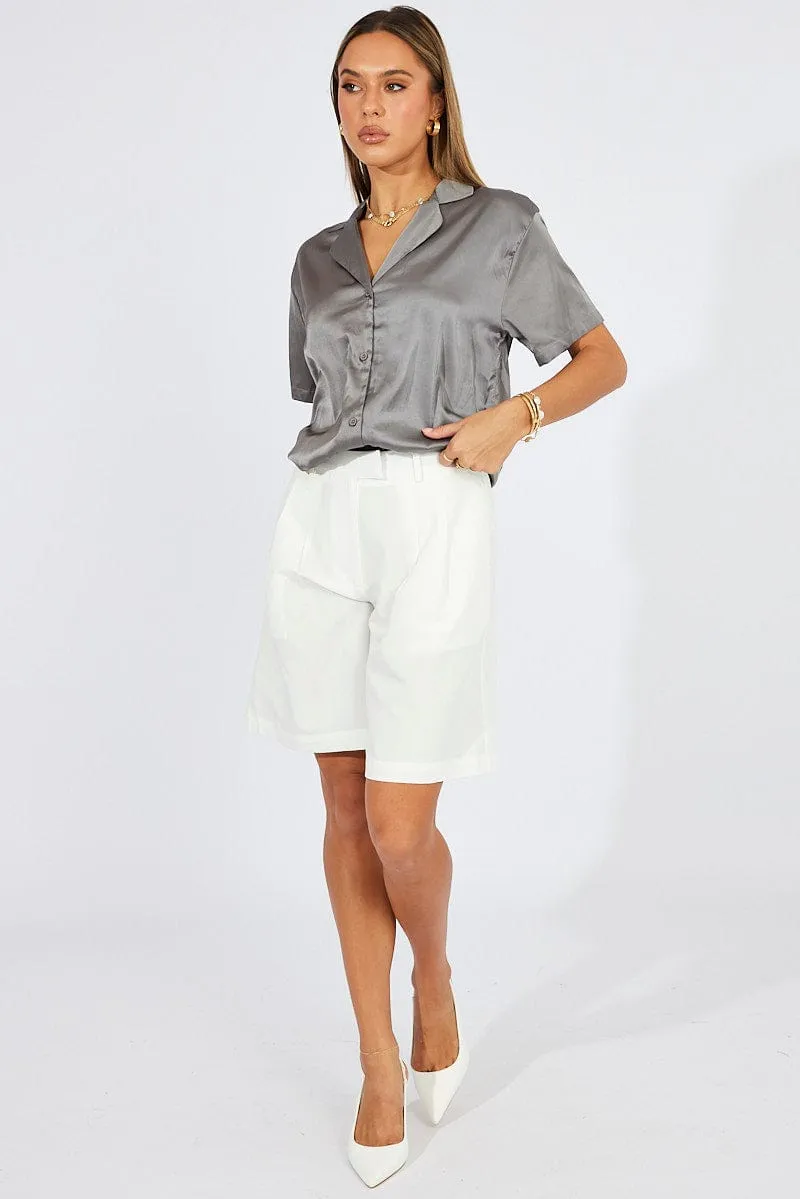 Grey Satin Shirt Short Sleeve sold by Ally Fashion product image thumbnail 2