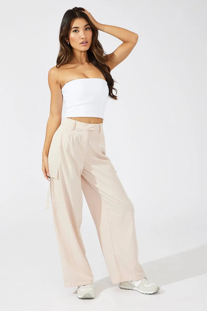 Beige Wide Leg Pants Low Rise sold by Ally Fashion