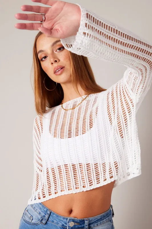 White Crochet Knit Top sold by Ally Fashion