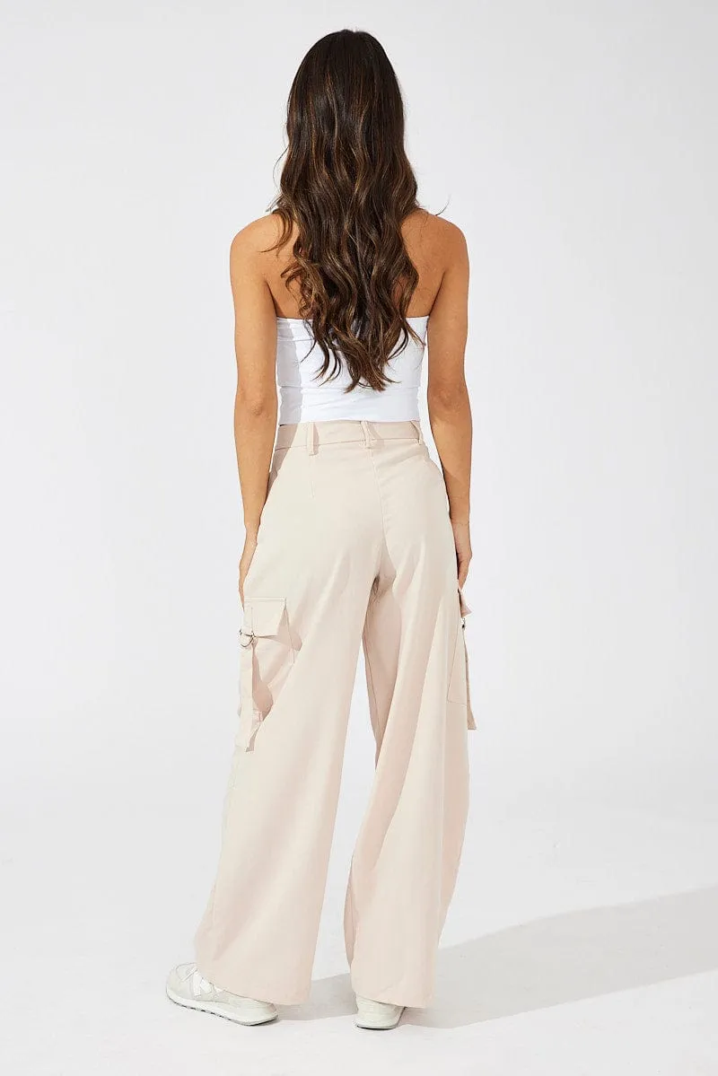 Beige Wide Leg Pants Low Rise sold by Ally Fashion product image thumbnail 5
