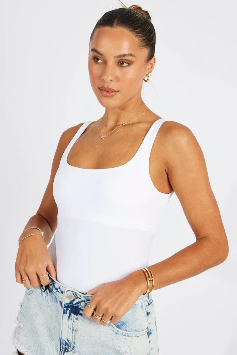 White Bodysuit Scoop Neck Seamless sold by Ally Fashion