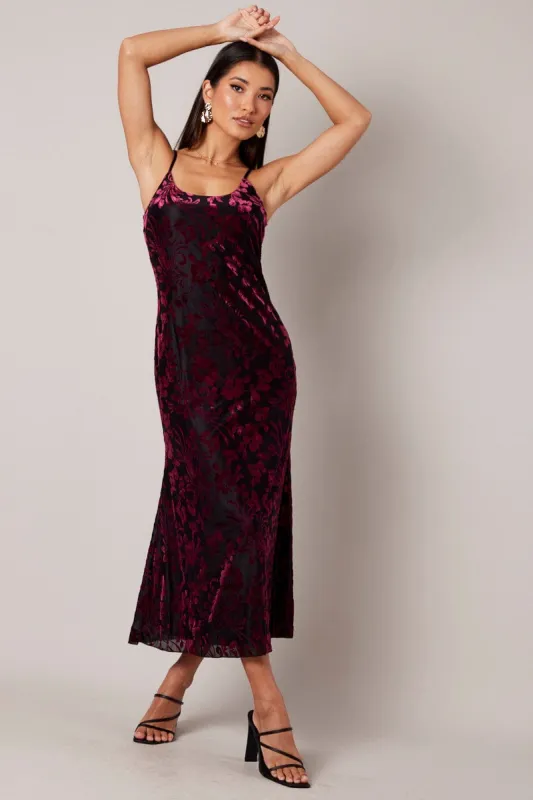 Red Maxi Dress Sleeveless Scoop Neck Burn Out sold by Ally Fashion