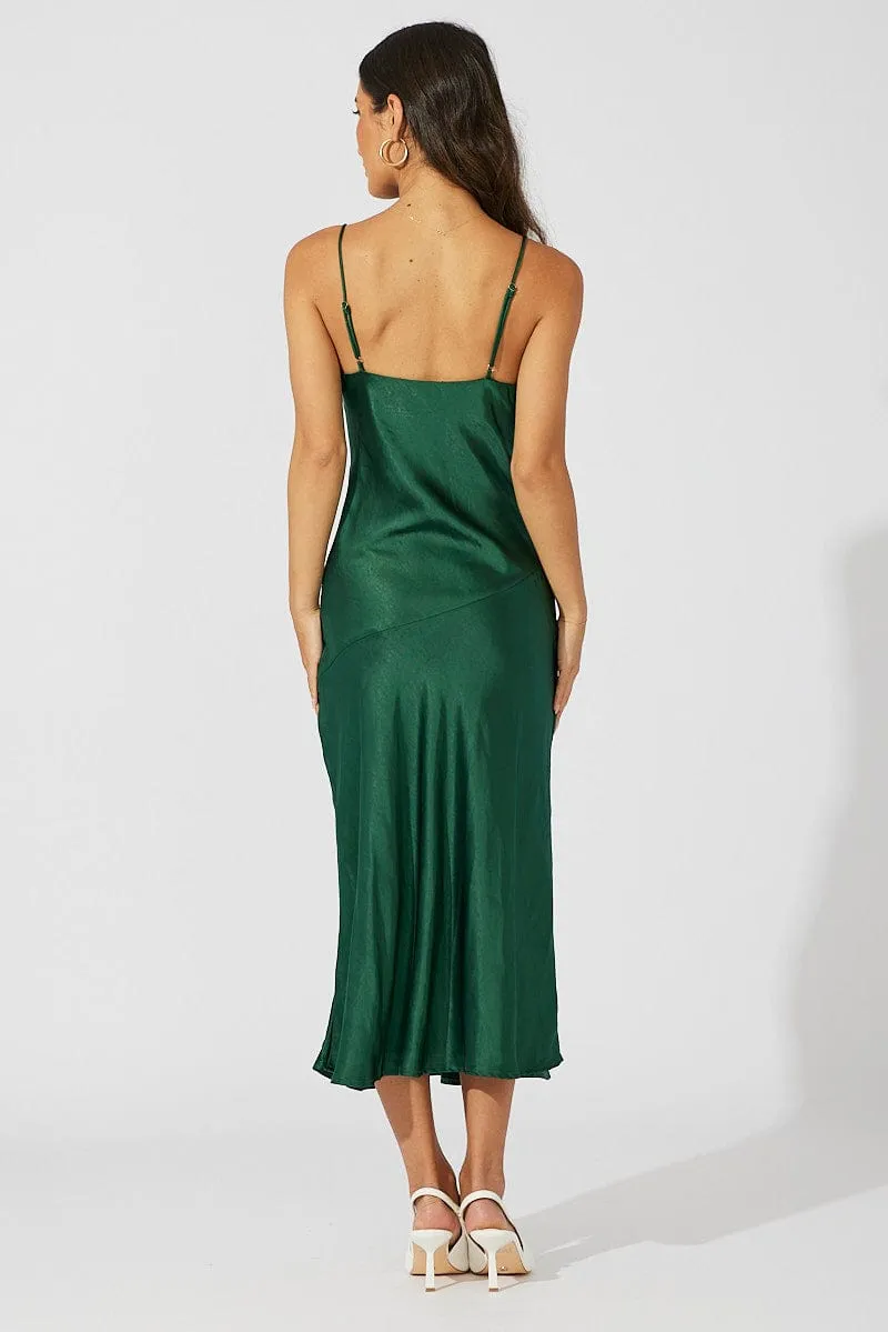 Green Satin Dress Cocktail Split Side Strappy sold by Ally Fashion product image thumbnail 5