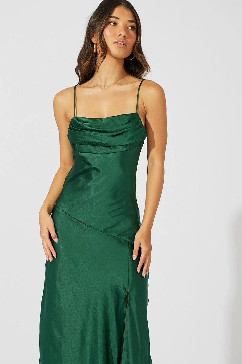 Green Satin Dress Cocktail Split Side Strappy sold by Ally Fashion product image thumbnail 2
