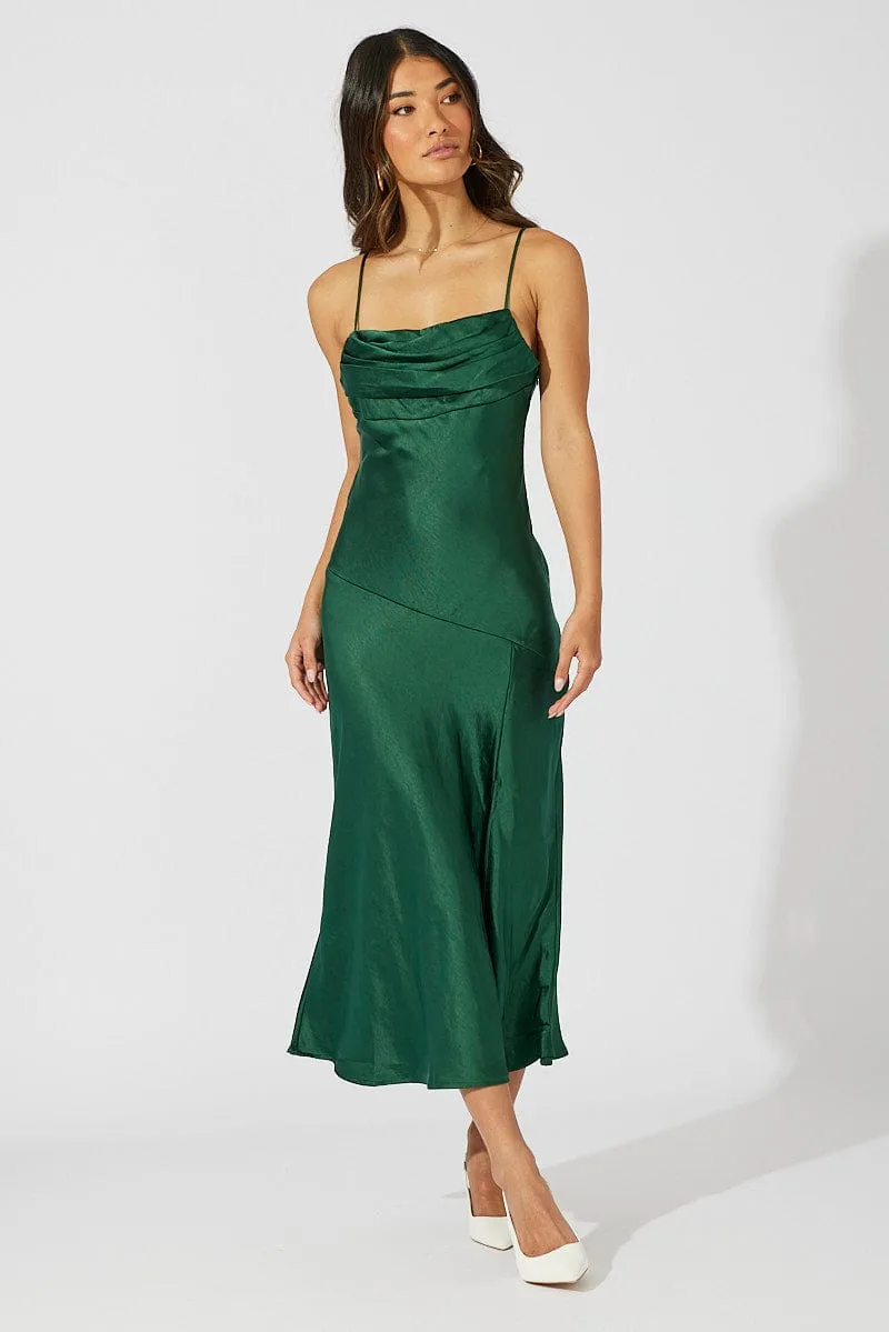 Green Satin Dress Cocktail Split Side Strappy sold by Ally Fashion product image thumbnail 3