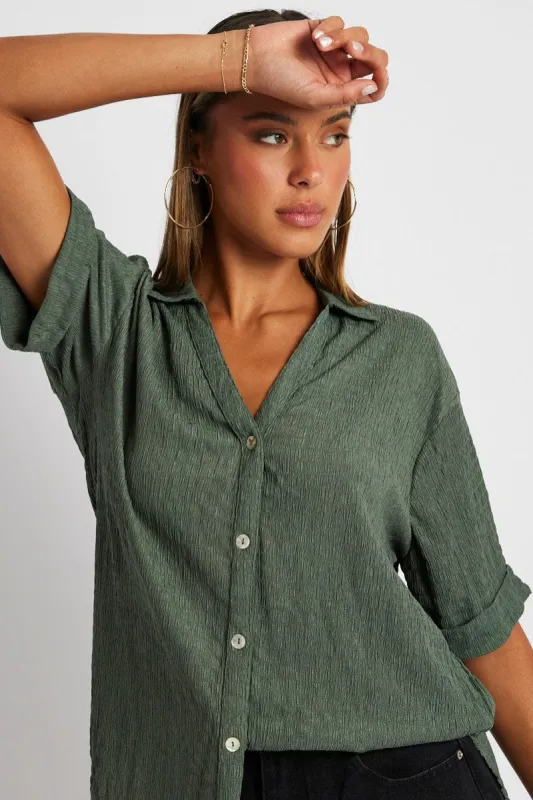 Green Textured Shirt Short Sleeve sold by Ally Fashion