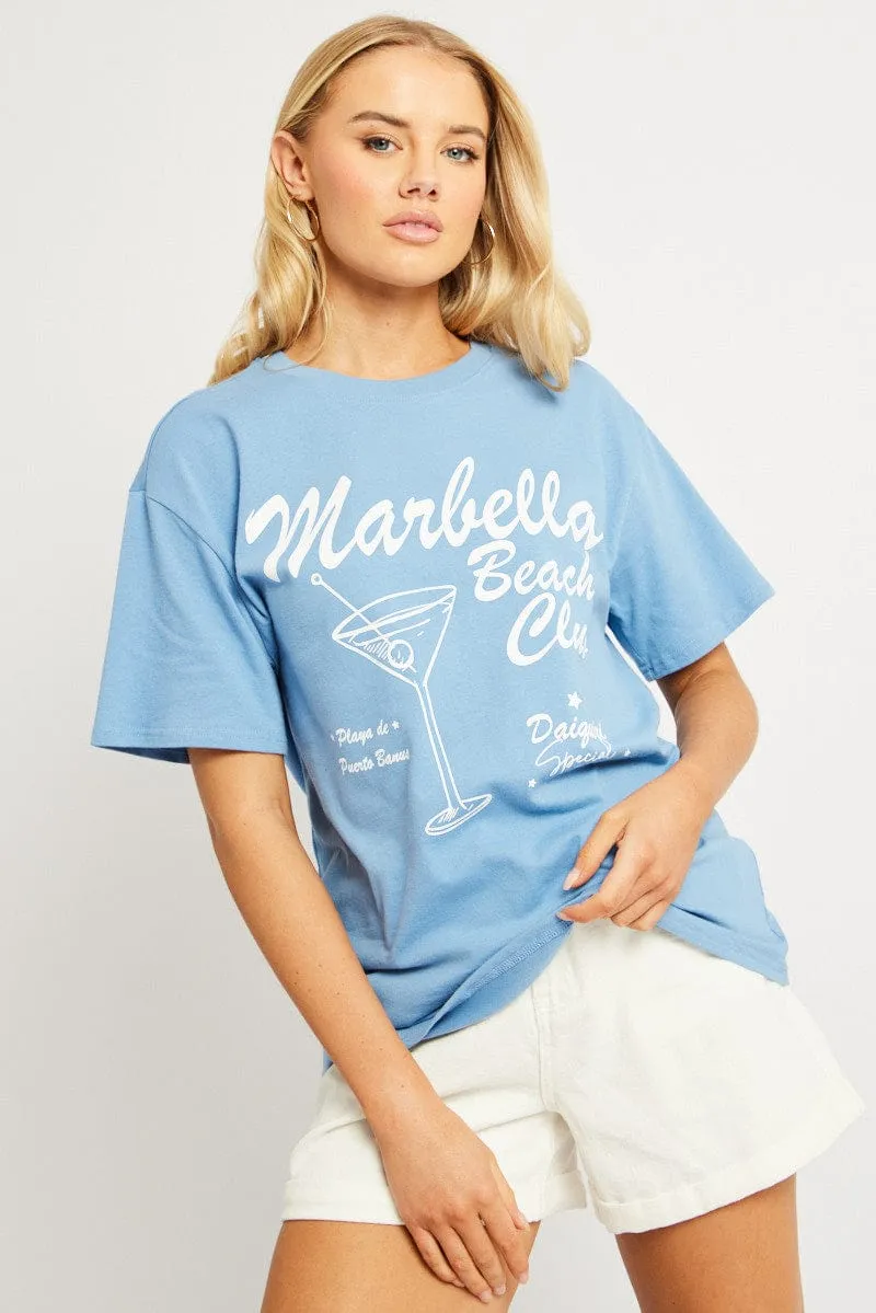 Blue Graphic Tee Short Sleeve sold by Ally Fashion