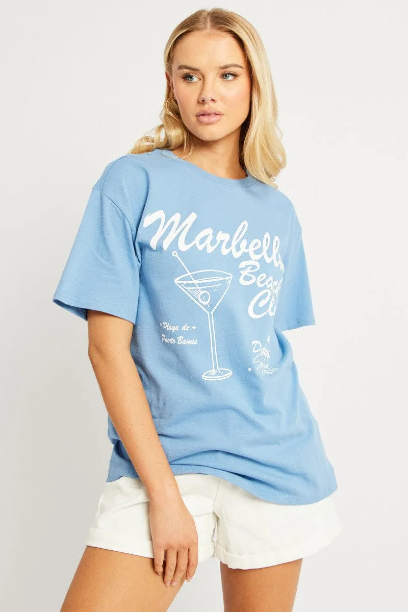 Blue Graphic Tee Short Sleeve sold by Ally Fashion product image thumbnail 3