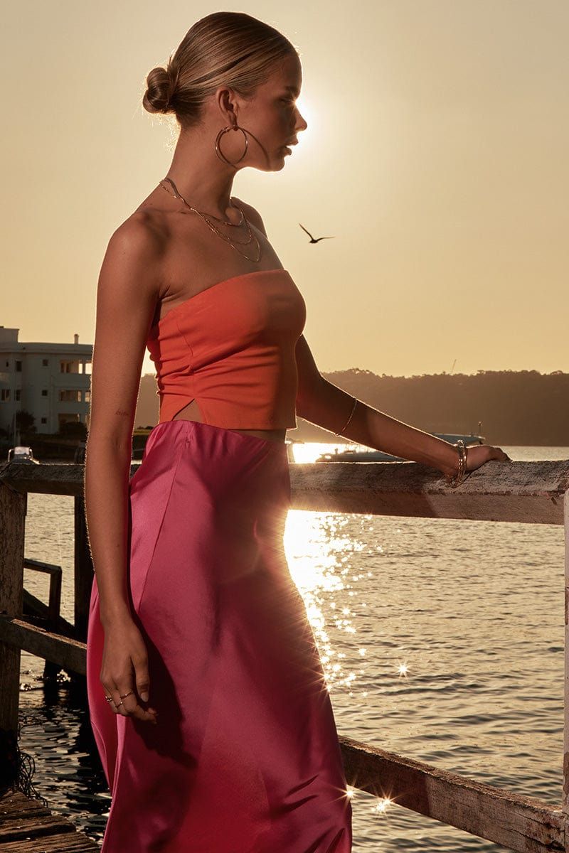 Orange Side Split Bandeau Jersey Top sold by Ally Fashion