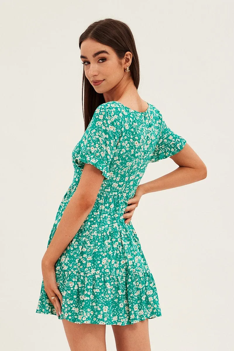 Floral Print Sun Dress Mini Short Sleeve V Neck sold by Ally Fashion product image thumbnail 5