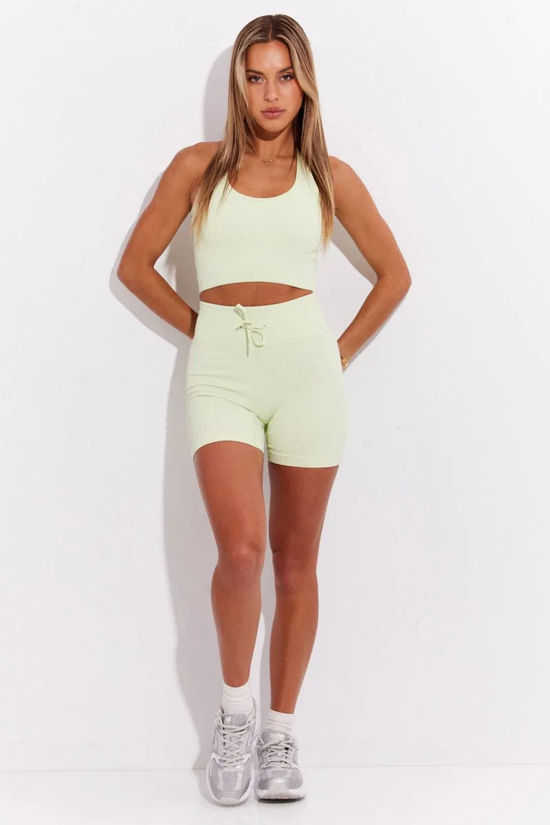 Green Seamless Halter Top And Bike Shorts Activewear Set sold by Ally Fashion product image thumbnail 2