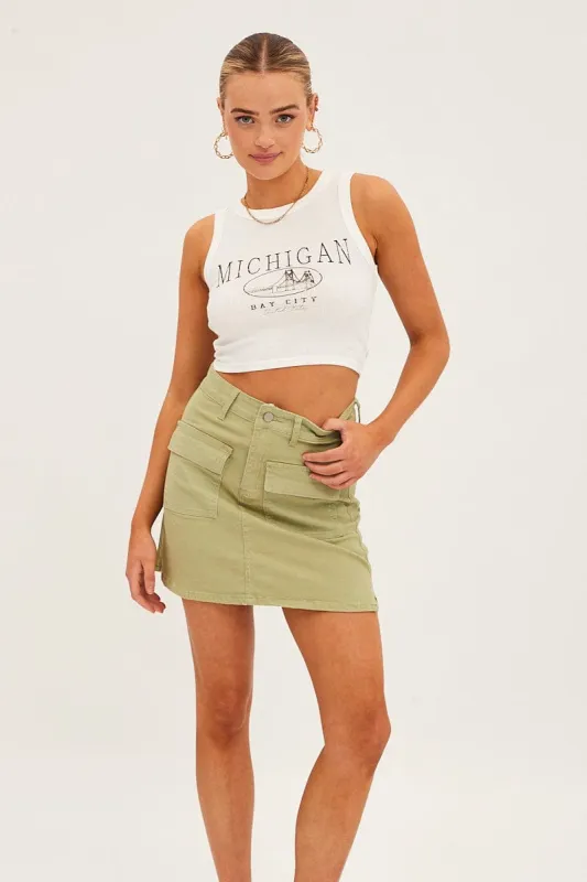 Green High Rise Cargo Mini Denim Skirt sold by Ally Fashion