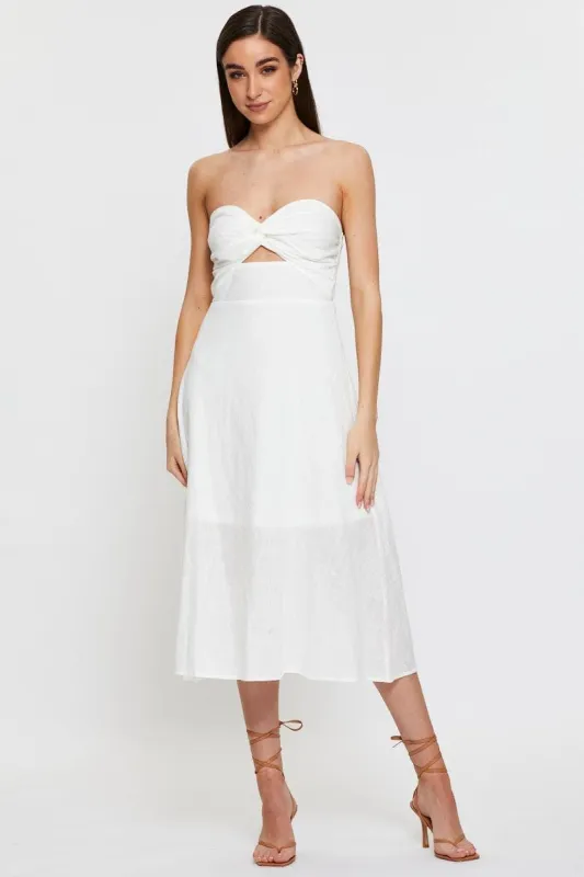 White Twist Front Bardot Midi Dress sold by Ally Fashion