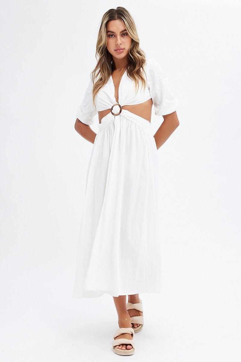 White Cutout Midi Dress sold by Ally Fashion