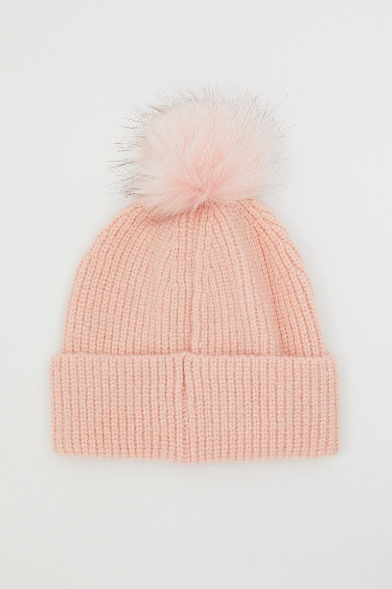 Pink Faux Fur Pom Pom Beanie sold by Ally Fashion product image thumbnail 2