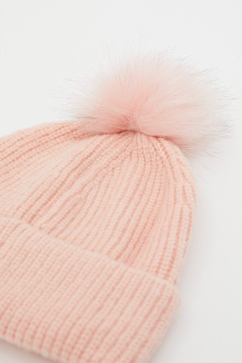 Pink Faux Fur Pom Pom Beanie sold by Ally Fashion product image thumbnail 3