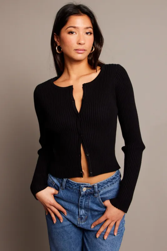 Black Stripe Fitted Cardigan Long Sleeve Round Neck Stripe sold by Ally Fashion