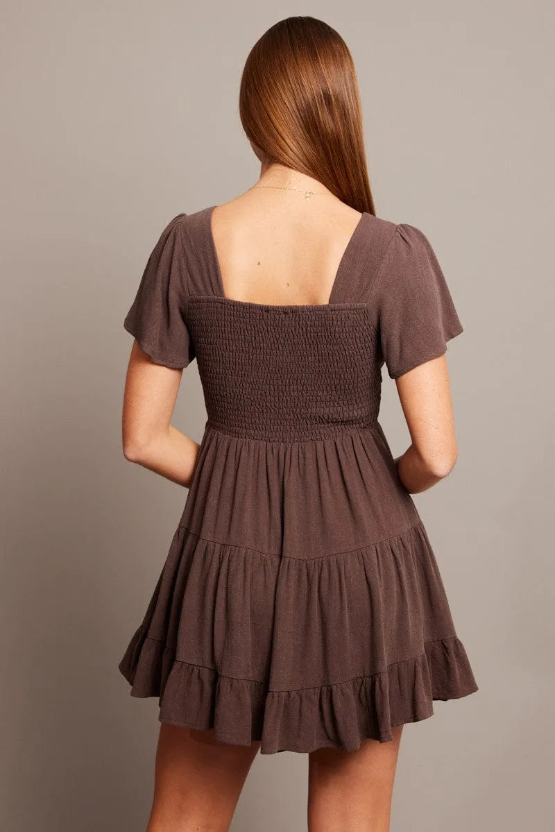 Brown Fit And Flare Dress V-neck Mini sold by Ally Fashion product image thumbnail 5