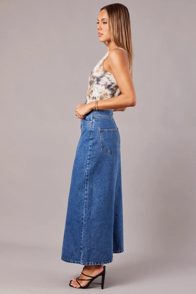 Denim Maxi Skirt High Rise A-line Raw Edge Denim sold by Ally Fashion product image thumbnail 4
