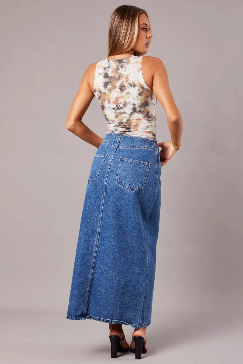 Denim Maxi Skirt High Rise A-line Raw Edge Denim sold by Ally Fashion product image thumbnail 5