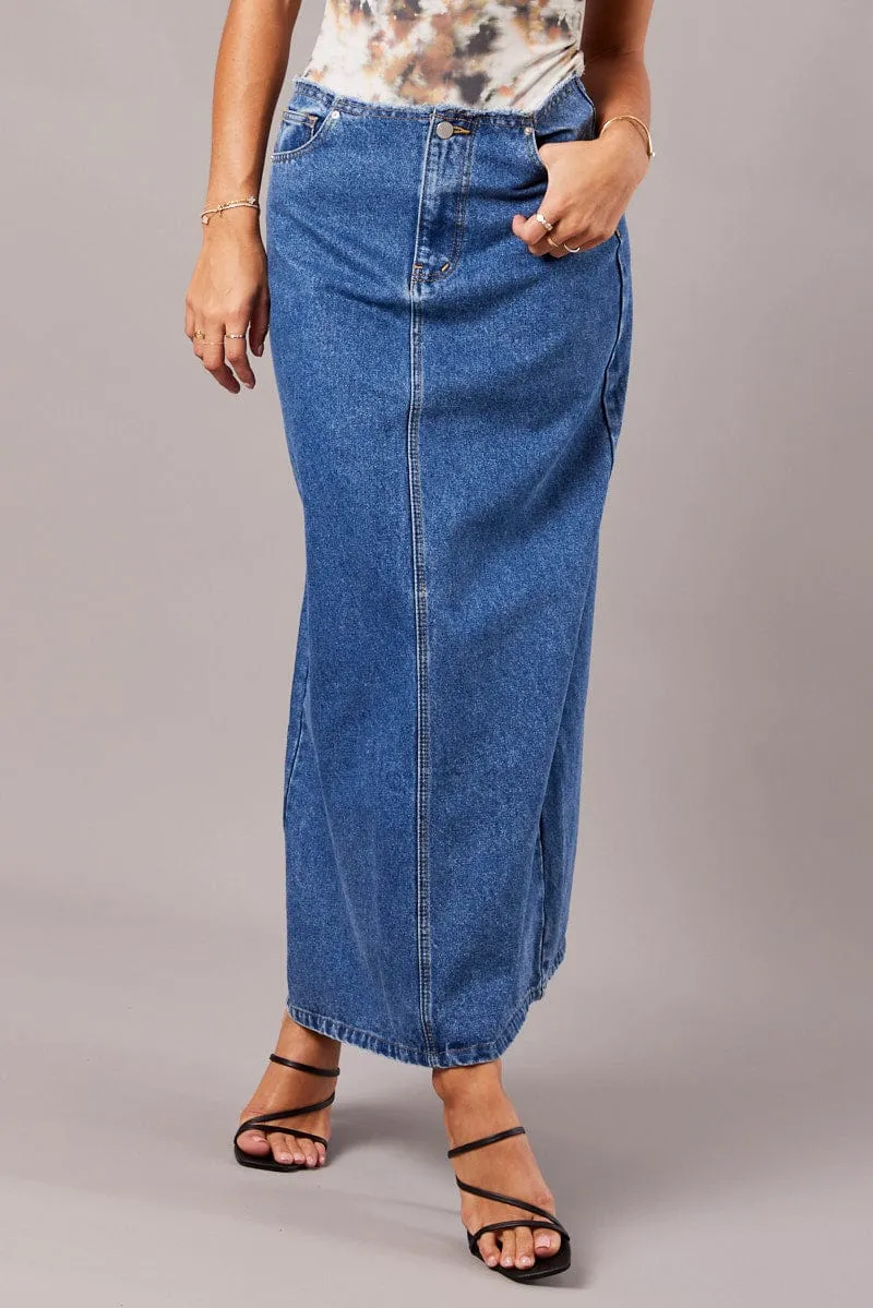 Denim Maxi Skirt High Rise A-line Raw Edge Denim sold by Ally Fashion product image thumbnail 2