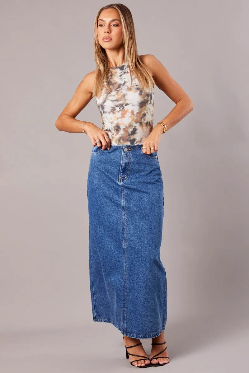 Denim Maxi Skirt High Rise A-line Raw Edge Denim sold by Ally Fashion product image thumbnail 3