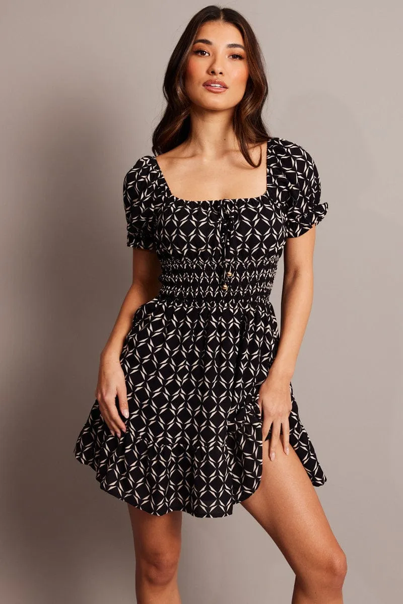 Black Geo Fit And Flare Dress Mini sold by Ally Fashion product image thumbnail 3