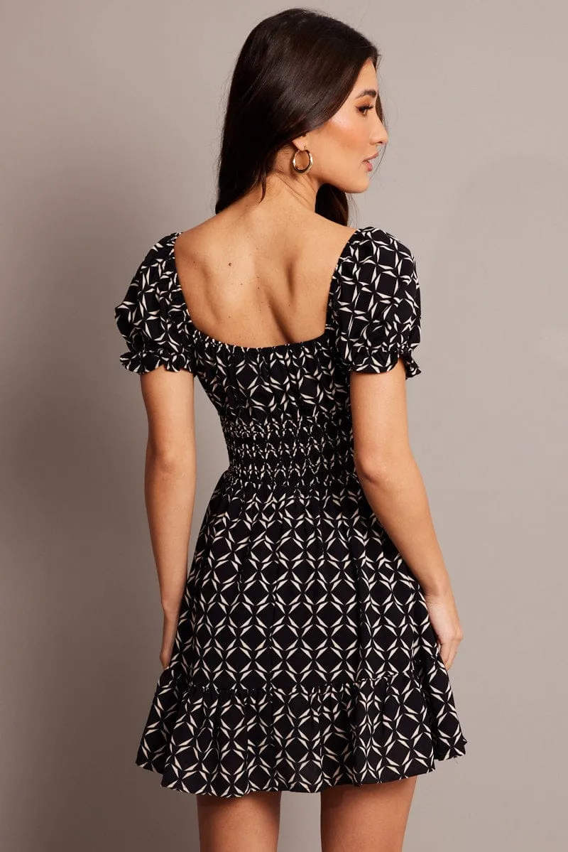 Black Geo Fit And Flare Dress Mini sold by Ally Fashion product image thumbnail 5