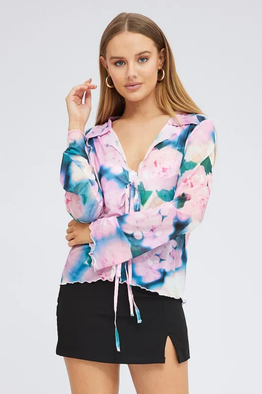 Pink Abstract Mesh Cardigan Long Sleeve sold by Ally Fashion