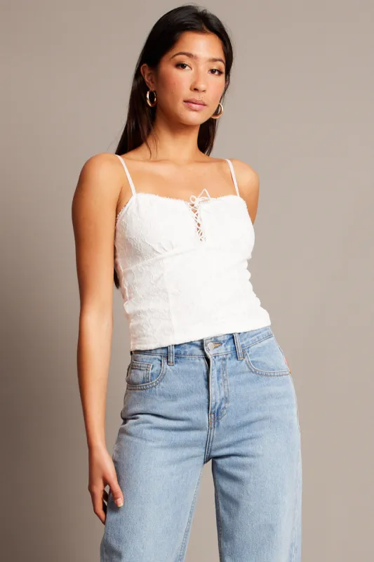 White Lace Top Singlet sold by Ally Fashion
