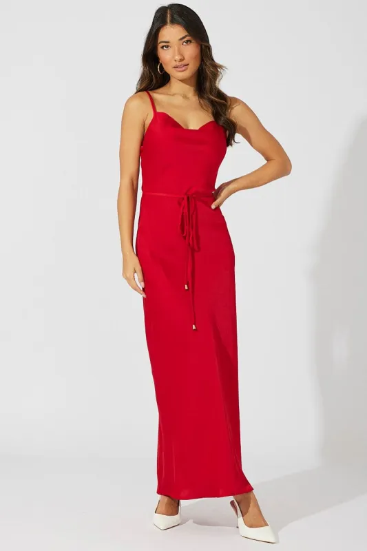 Red Maxi Dress Cowl Neck Satin sold by Ally Fashion