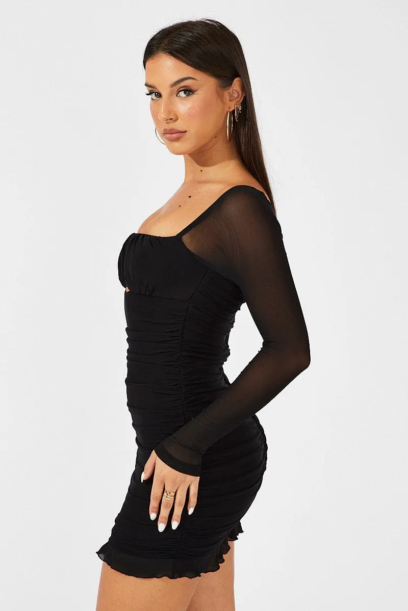 Black Bodycon Dress Ruched Mesh sold by Ally Fashion product image thumbnail 4