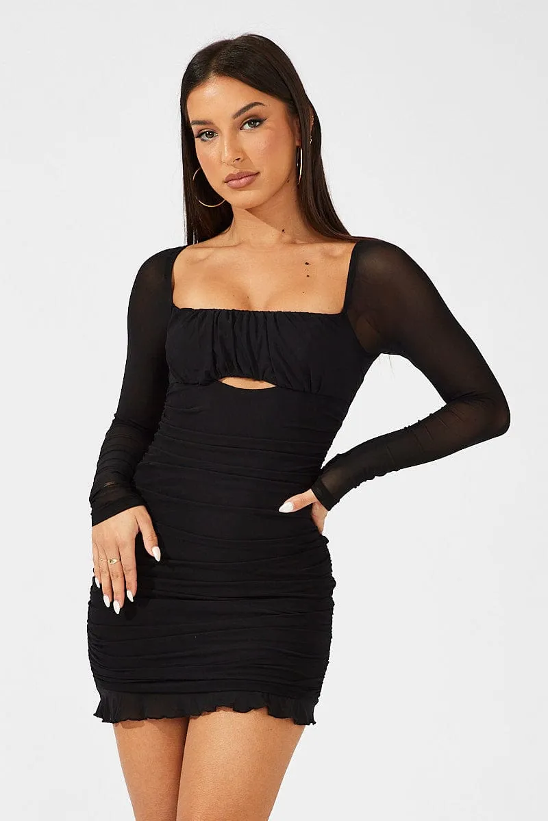 Black Bodycon Dress Ruched Mesh sold by Ally Fashion