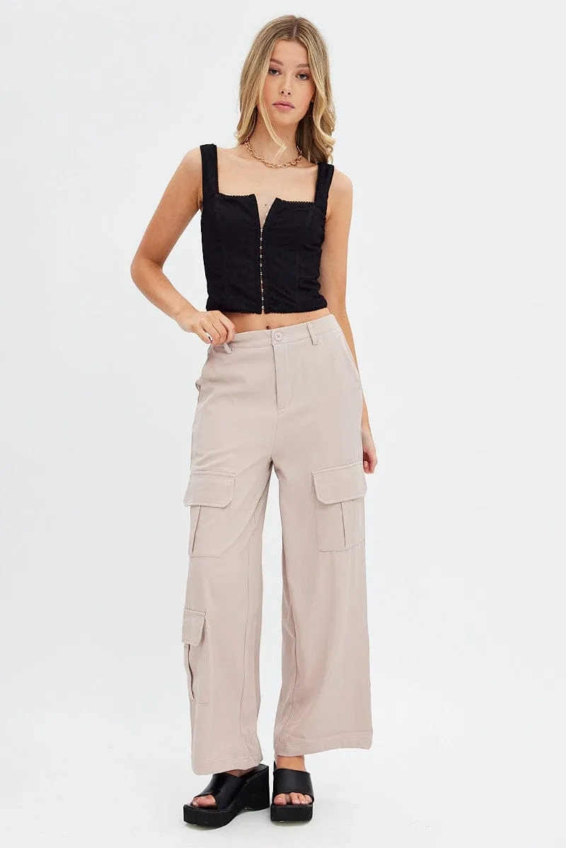 Beige Wide Leg Pants Cargo Pockets sold by Ally Fashion product image thumbnail 3