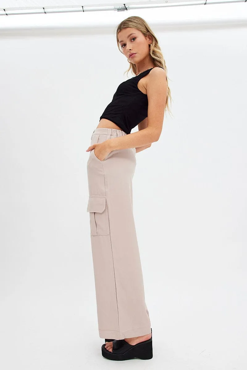 Beige Wide Leg Pants Cargo Pockets sold by Ally Fashion product image thumbnail 4