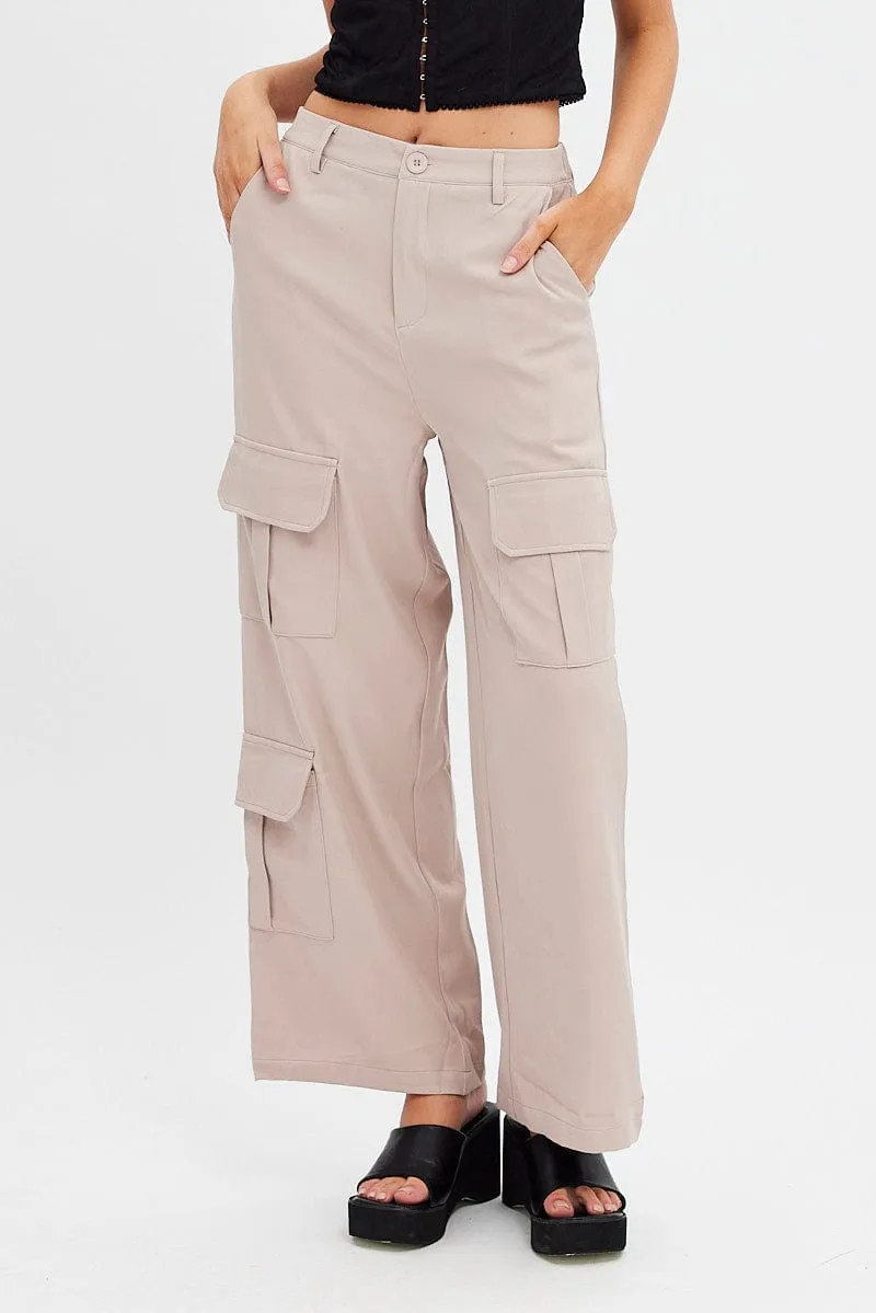 Beige Wide Leg Pants Cargo Pockets sold by Ally Fashion