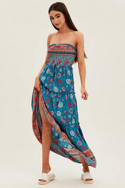 Boho Print Maxi Dress Bandeau Sun Dress sold by Ally Fashion