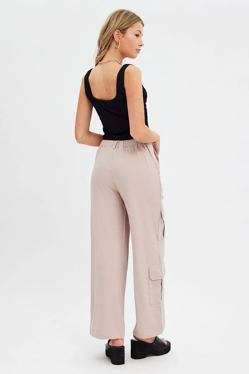 Beige Wide Leg Pants Cargo Pockets sold by Ally Fashion product image thumbnail 5