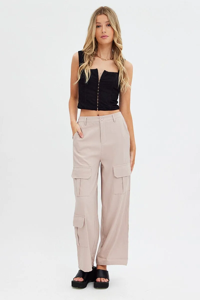 Beige Wide Leg Pants Cargo Pockets sold by Ally Fashion product image thumbnail 2