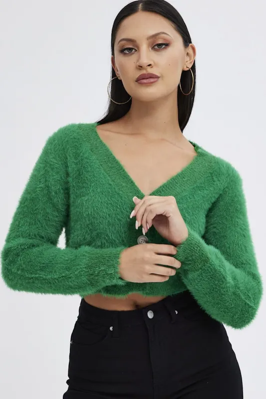 Green Fluffy Cardigan sold by Ally Fashion
