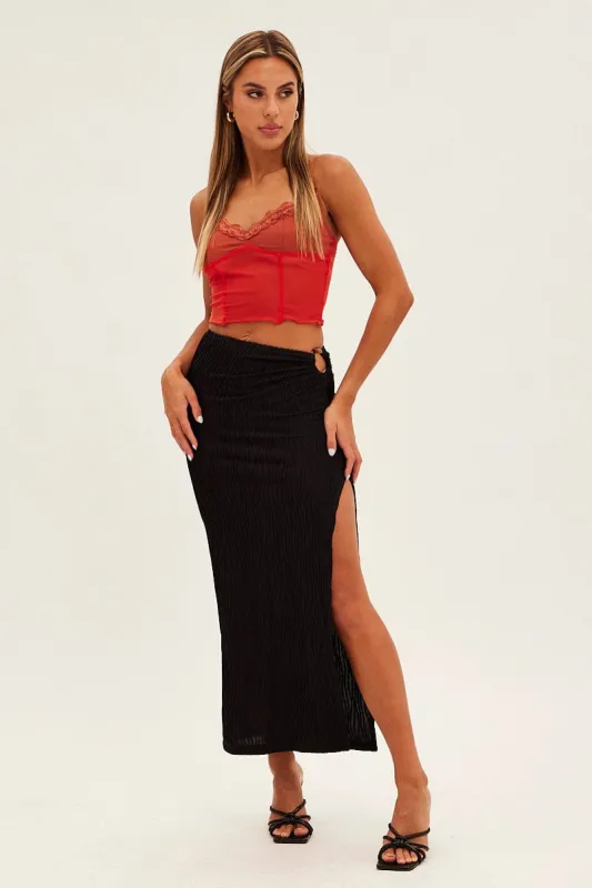 Black Keyhole Midi Skirt sold by Ally Fashion