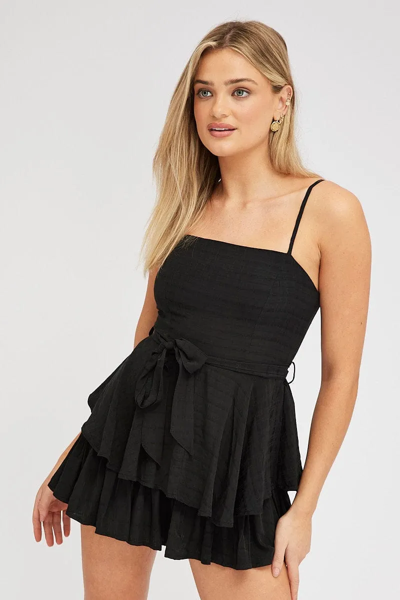 Black Fit And Flare Playsuit Square Neck sold by Ally Fashion