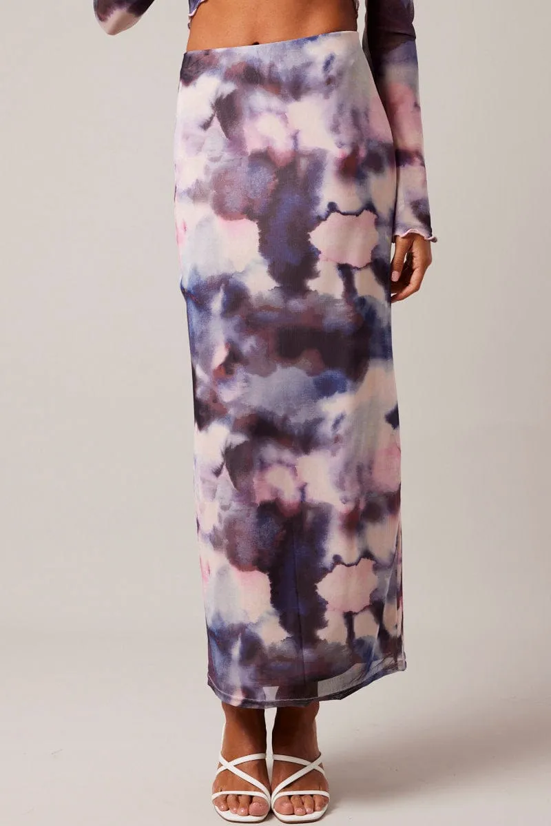 Multi Abstract Maxi Skirt High Rise Mesh sold by Ally Fashion product image thumbnail 3