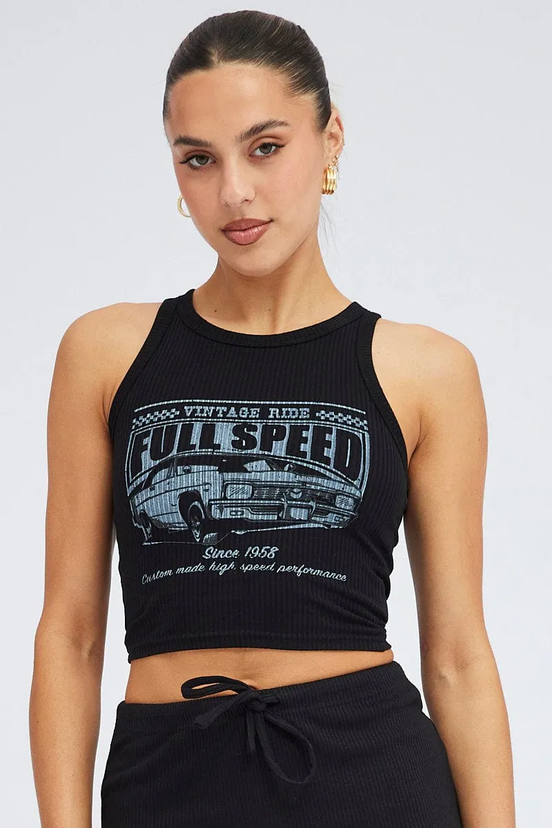 Black Cropped Crew Neck Tank sold by Ally Fashion product image thumbnail 3